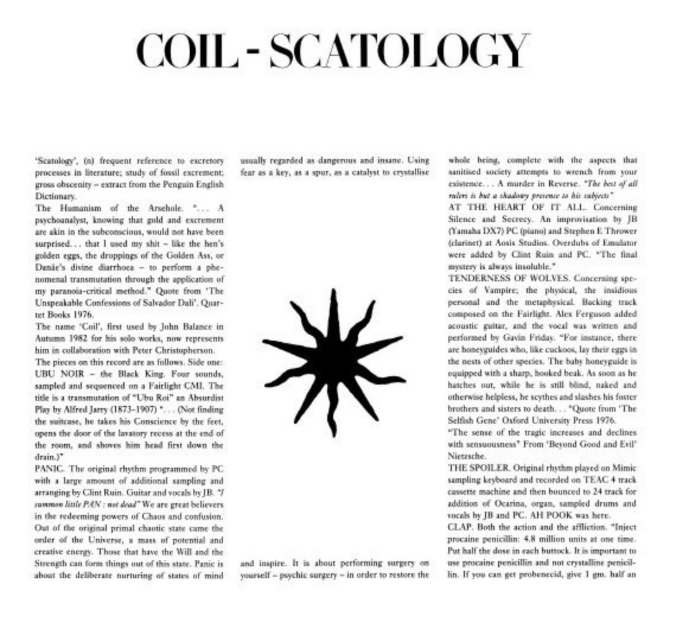 Coil — Scatology release artwork