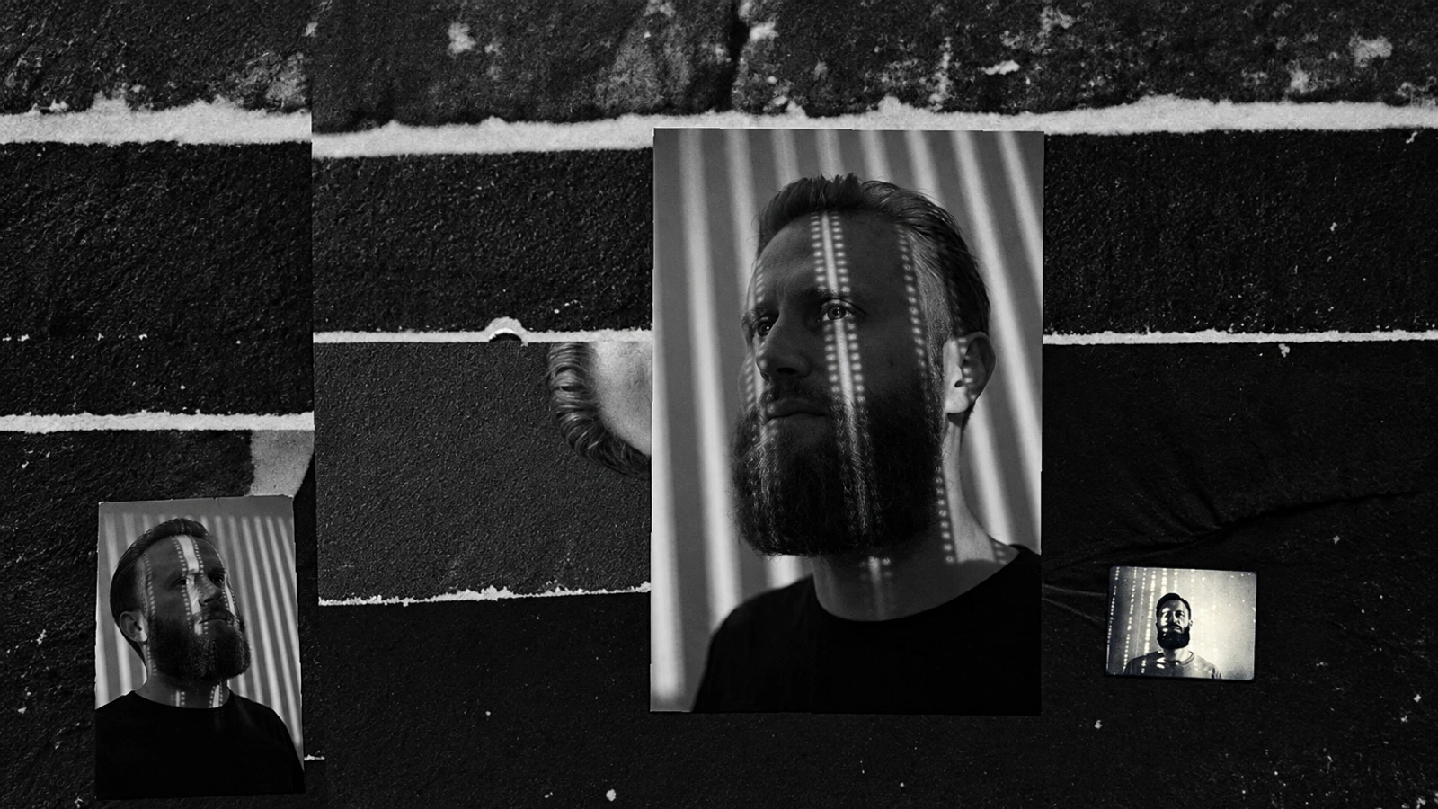Spatial in a layered monochrome photographic collage.