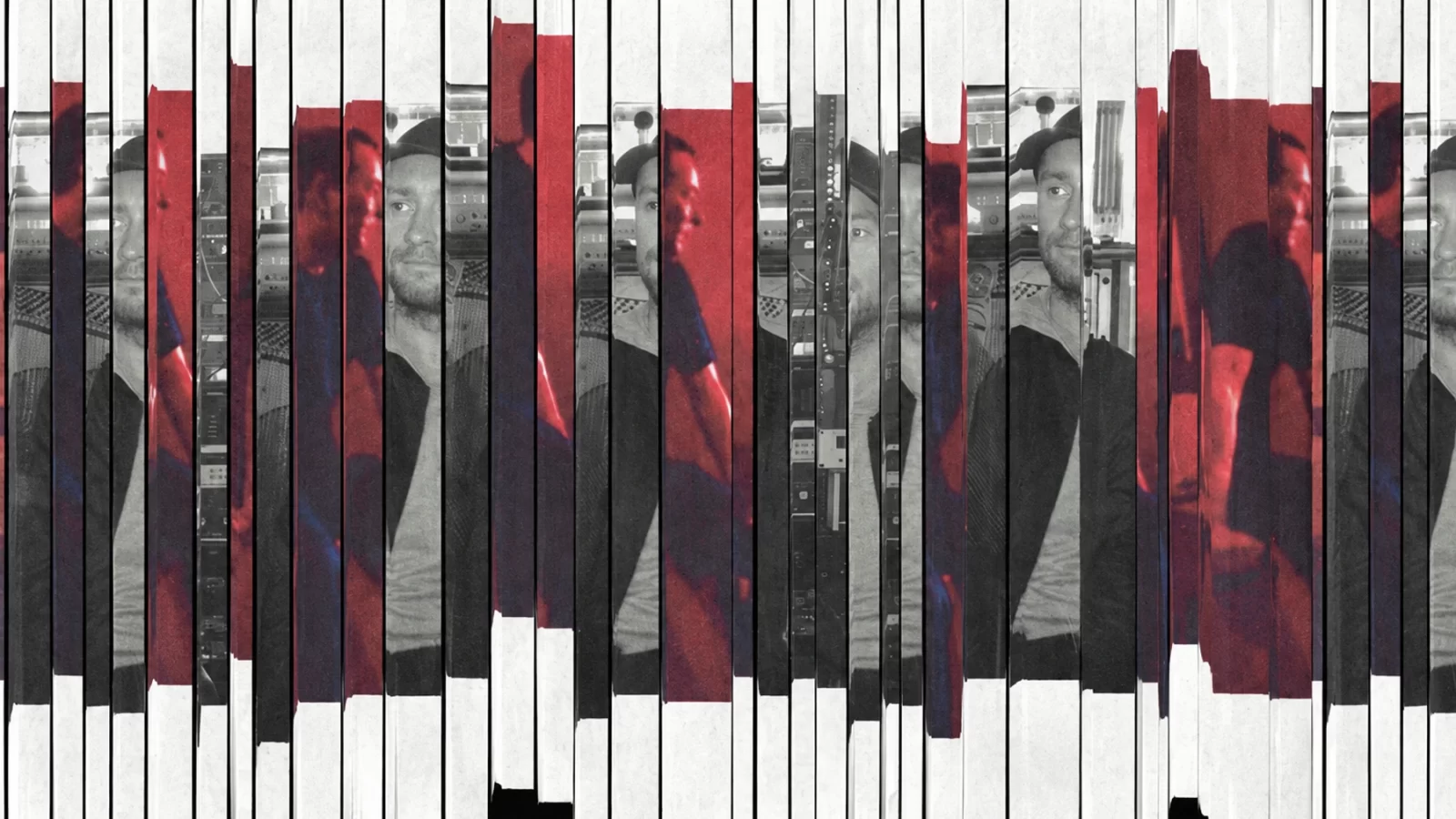 Oto Hiax: Scott Gordon’s red and monochrome photographic strip collage.