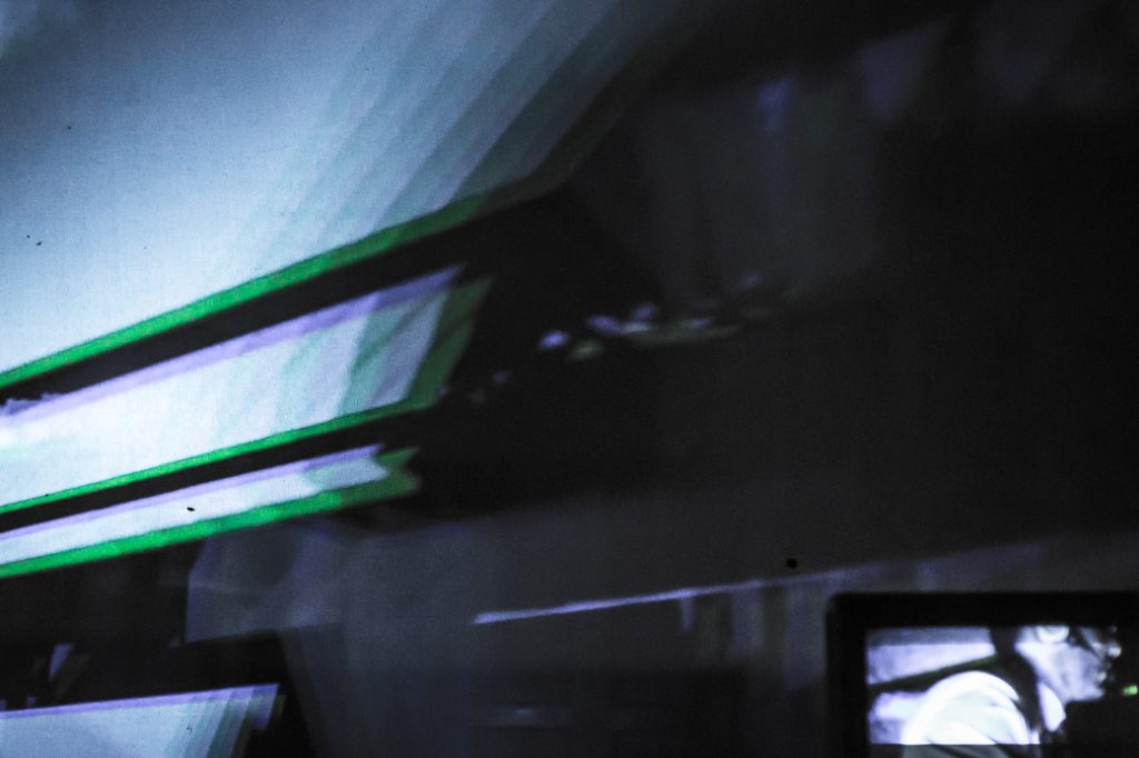 Sam Kidel’s Disruptive Muzak performance with a projected call-centre interface