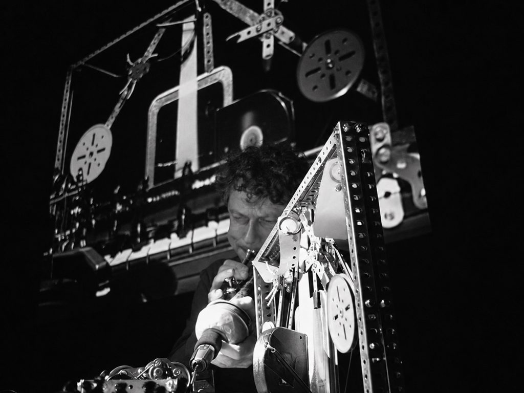 Pierre Bastien beside his mechanical orchestra