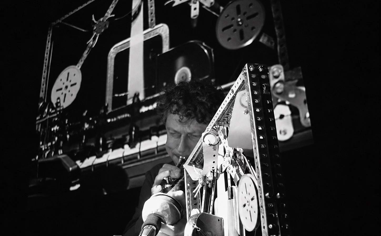 Pierre Bastien beside his mechanical orchestra