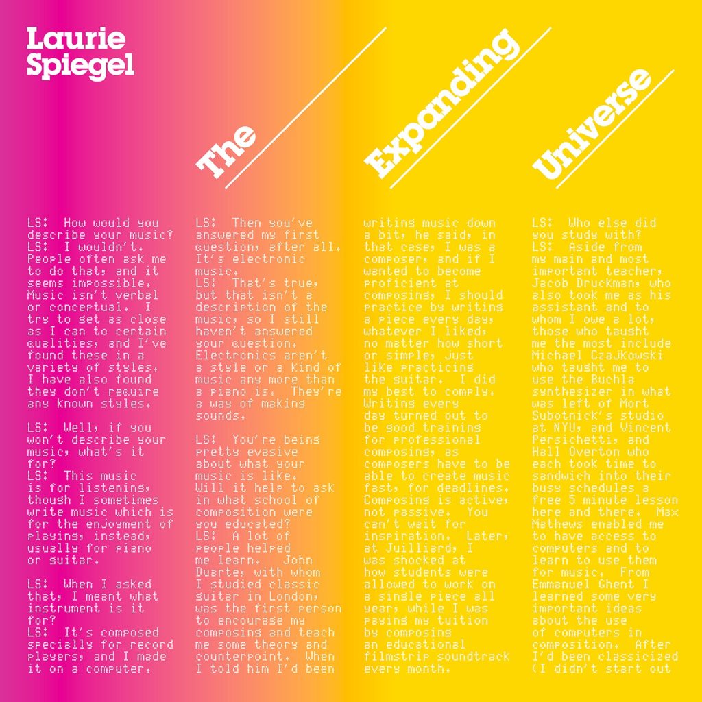 Laurie Spiegel — The Expanding Universe (reissue) release artwork