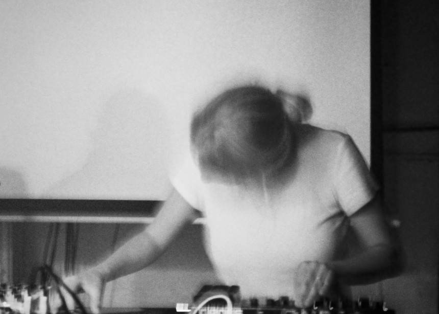 A musician performing at the Janushoved label night at Mayhem.